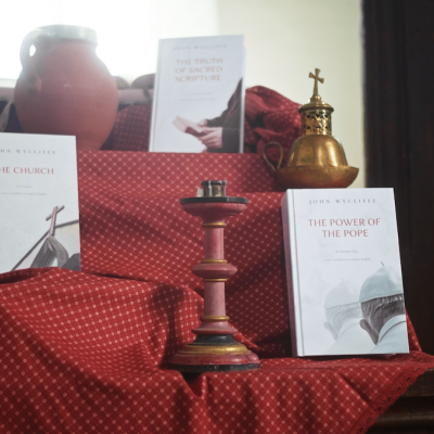 Our Prop Maker, Laurie Todd, recreated several of Wycliffe's books with cover art designed specially by Anna Budavari